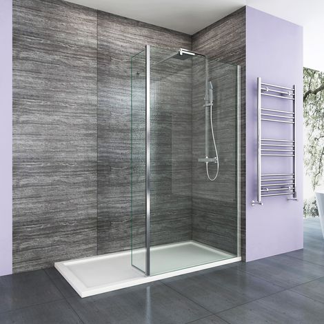 ELEGANT 1200mm Walk in Wetroom Shower Screen 8mm Easy Clean Glass Screen Panel with 300mm Return Panel (1/4)