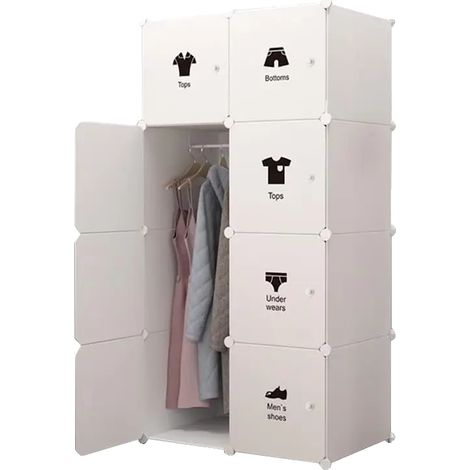 Armoire, 8 Cubes de Rangement, Rail Suspendu, 75 x 47 x 147 cm (1/2)