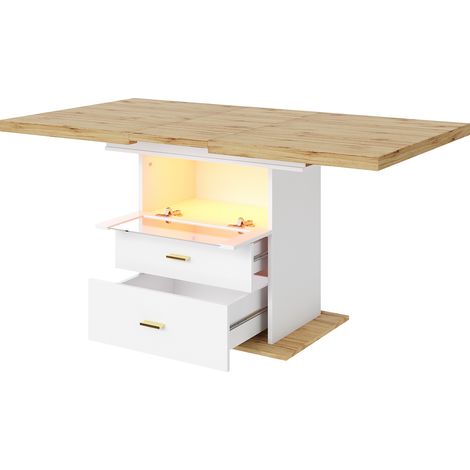 Mesa de comedor extensible 110-140 cm con LED y almacenaje en MDF efecto madera HOMVRA (1/5)