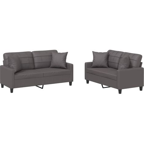 Maison Exclusive - Ensemble de canapés 2 pcs avec coussins gris similicuir (1/5)