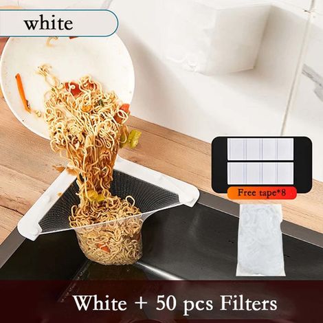 Filtre Évier - Filet À Déchets Cuisine - Pour Résidus Alimentaires - 16,5 x 16,5 cm - Lot De 50 Filets + Support Tripode (1/3)
