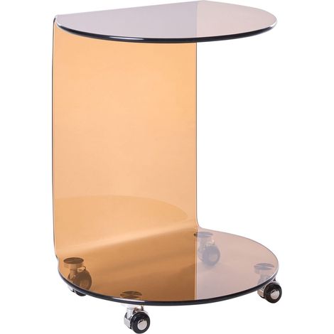 Side Table Brown Glass 57 x 45 cm with Wheels Minimalistic Style Living Room MINTO (1/5)