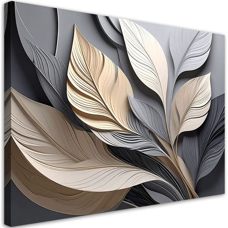 Stampe su Tela, foglie bianche beige e nere - 30x20 (1/2)