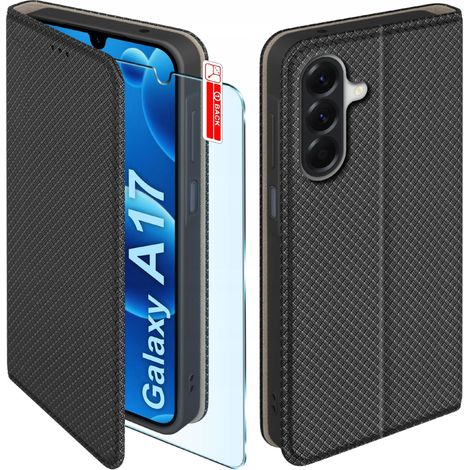 Custodia magnetica per Samsung A17 5G, cover nera con blocco e vetro temperato 9H. (1/5)