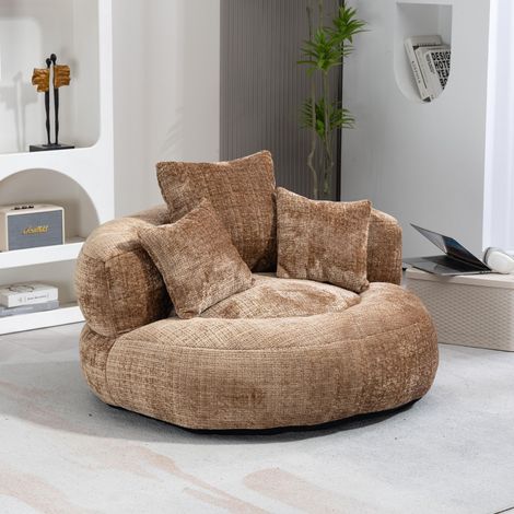 Neche Fauteuil Relax en Chenille Kaki,Assise Moelleuse avec 3 Coussins,Fauteuil Cocoon Nuage Sans Montage,Charge 250 kg,pour Salon,Chambre