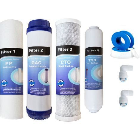 Kit De 4 Filtres Osmose Inverse - Membrane 50 GPD - Préfiltre PP-10 5 Microns - Préfiltre CTO Charbon Block - Post-filtre T33 (1/5)