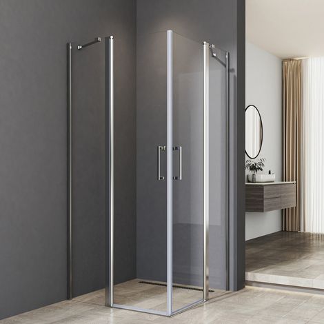 Duschkabinen 100x100 cm Eckeinstieg mit Pendeltür, Eckdusche Duschkabine mit Pendeltür Duschabtrennung Eckeinstieg Duschwand Pendeltür Dusche Duschtür 6mm Nano Beschichtung ESG Glas Höhe 185cm
