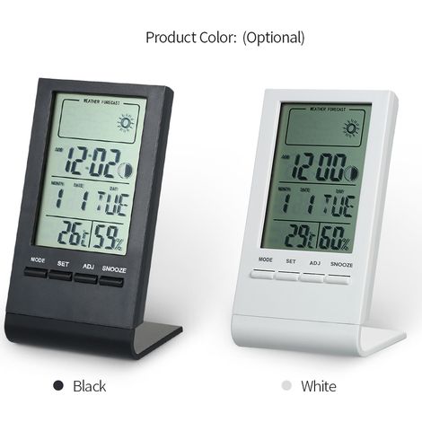 Mini thermomètre numérique hygromètre intérieur pièce ℃/℉ moniteur de température et d'humidité jauge de compteur réveil thermo-hygromètre avec affichage de la valeur maximale et minimale (1/5)