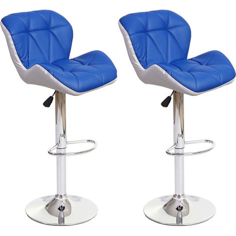 Set 2x sgabelli bar regolabile girevole con poggiapiedi HHG-156 acciaio cromato ecopelle blu