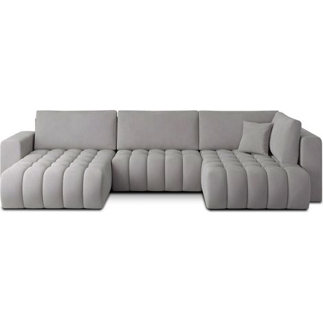 Canapé d'angle BONITA convertible 6 places gris clair effet velours – gauche – 350x175cm (1/3)