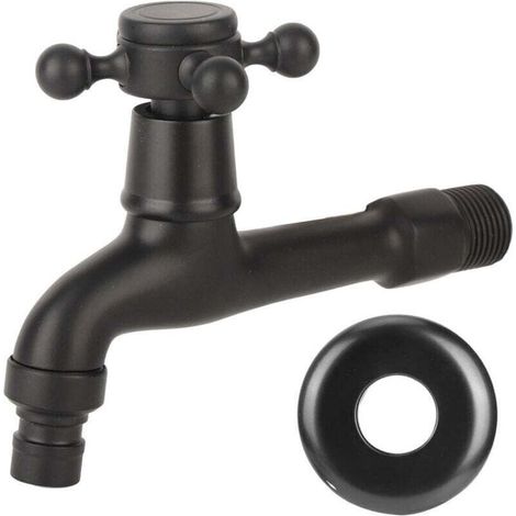 Robinet de salle de bain froide simple rétro, Robinet de Lavabo mural en laiton antique G1/2 pouce, Robinet de salle de vadrouille mural à poignée croisée, Noir