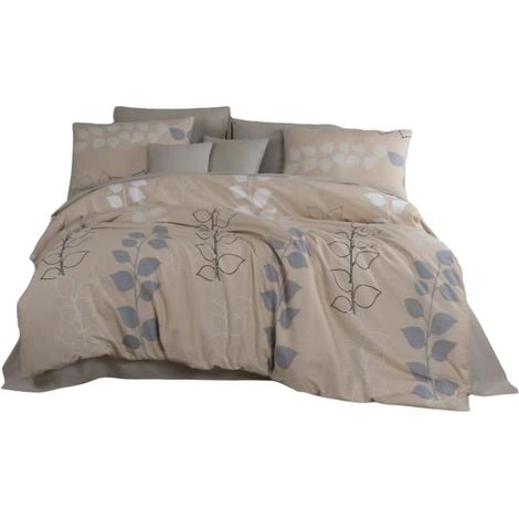 Set di biancheria da letto - 1 copriletto 220 x 240 cm + 2 federe 60 x 60 cm - 100% cotone rinforzato - Beige (1/5)