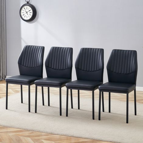 Lot 4 chaises luxe léger – Dossier PU noir relief vertical – Pieds métal noir – Salle à manger/Salon moderne (1/5)