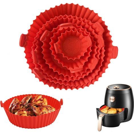 Moule pour Air Fryer,6 Pièces Silicone Air Fryer Mould,Panier Réutilisable Air Fryer (Rose),Panier Silicone Air Fryer Rond pour Autocuiseurs,Poêles,Fours Micro-ondes,Moule en Silicone pour Air Frye (1/5)
