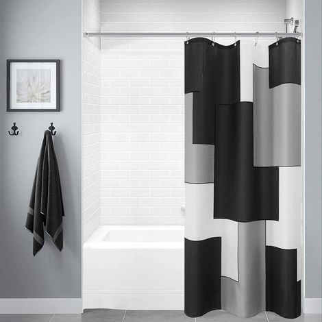 Kleiner schwarzer Duschvorhang (36 x 72 Zoll), modernes geometrisches Design in halber Größe, geeignet für Badezimmerdekoration – kompatibel mit Standard-Duschvorhangstangen