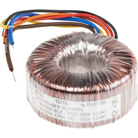 Rs Pro – Transformateur torique 2 sorties 230V c.a. 2 x 18V c.a. 120VA – Courant 3.333A – Pour tableau électrique (1/2)
