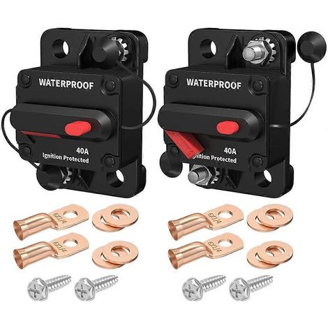 Lot de 2 disjoncteurs 40 A 12 V - 48 V, disjoncteur 12 V CC 40 A étanche avec réarmement manuel en ligne pour système audio de camping-car (1/5)