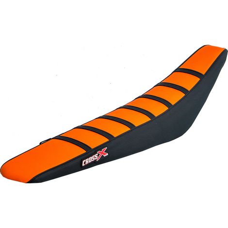 HOUSSE DE SELLE compatible avec les motos des marques KTM SXF-SX , XC , EXC - TOP ORANGE- SIDE BLACK-STRIPES BLACK