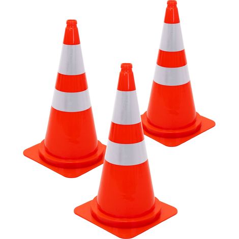 ECD Germany Lot de 3 Cônes de Signalisation 75 cm, Orange, Plot de Chantier Réfléchissant avec 2 Bandes et Empilable, Grande et Robuste avec Fente pour les Doigts, Régulation Trafic Contrôle Routier (1/5)