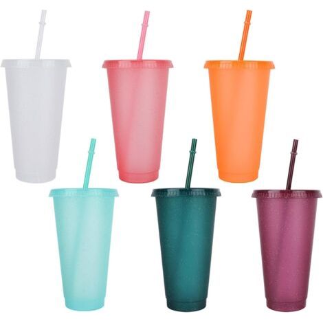 Lot de 6 Gobelets en Plastique, Gobelet Plastique Reutilisable, Gobelets en Plastique Réutilisables, Gobelet Paille, Tasse de Voyage pour Adultes et Enfants, Fêtes, Portables, Idéal Pour Le Café (1/5)