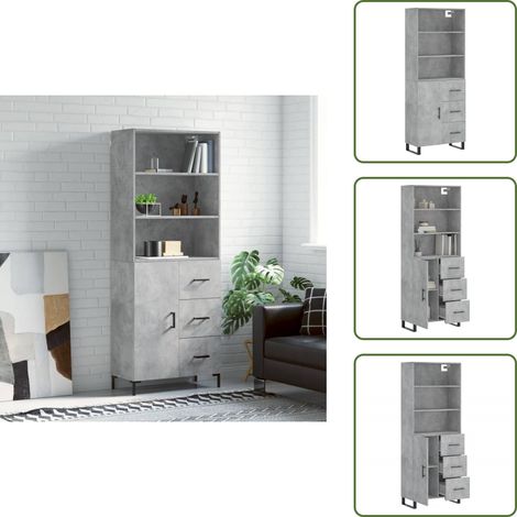 Buffet haut Gris béton 69,5x34x180 cm Bois d'ingénierie - Buffet Design Moderne - Meuble Rangement Gris - Armoire Cuisine - Buffet Bas - Meuble Salon (1/5)