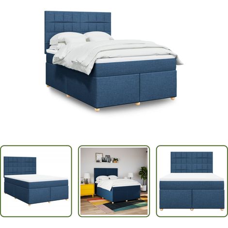 vidaXL Taschenfederkern - Boxspringbett mit Matratze Blau 140x200 cm Stoff (1/5)