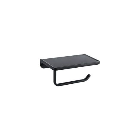 Porta carta igienica con supporto per telefono, in metallo massiccio, accessori per il bagno, dispenser di carta, mensola a muro, nero opaco - Crezuo