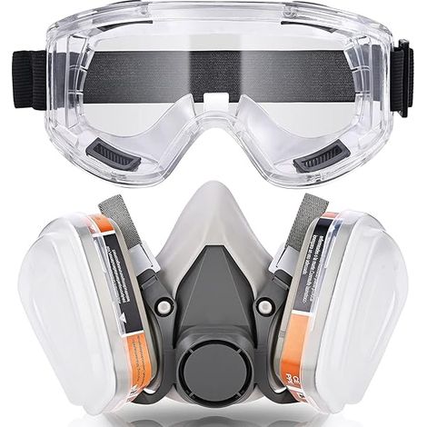 Maschera protettiva respiratoria riutilizzabile, antivirale, antipolvere, con occhiali filtranti, adatta per verniciatura, lavori di sabbiatura, lucidatura, molatura, saldatura e progetti fai da te. (1/4)