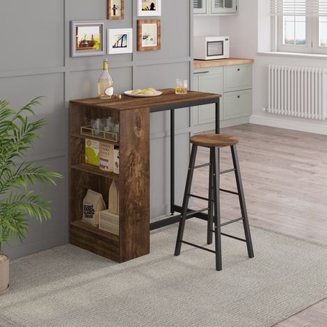 WOLTU Bartisch Thekentisch Küchentheke Stehtisch Tresentisch mit 3 Regalfächern aus Metall Holzwerkstoff für Wohnzimmer Esszimmer 91x49x91cm Vintage-Holzoptik+Schwarz