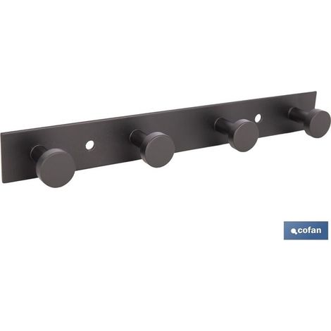 Porte-manteau mural en acier noir avec 4 boutons 21,6 x 2,7 x 2,8 cm (1/4)
