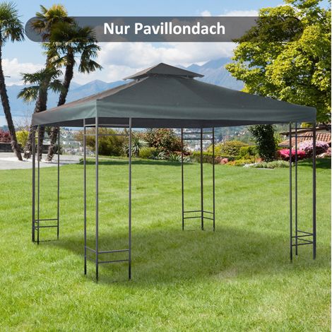 Ersatzdach Pavillon 3x3 m Doppeldach Polyester Grau OKMYHOME (1/5)