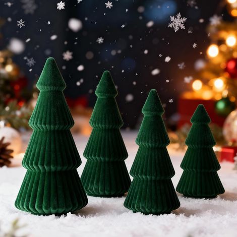 4 Pcs Sapin de Noël Décoration, Mini Arbre de Noel Artificiel en Floqué, Petit Sapins de Noël Déco Intérieur, Miniatures Décorations de Table Maison Entrée Cheminée Vacances d'hiver, Vert (1/5)