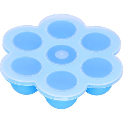 Set mit 7 hellblauen Silikon-Aufbewahrungsbehältern für Babynahrung, inklusive Deckel, Aufbewahrungsbehälter für Pürees und kleine Gläschen. (1/5)