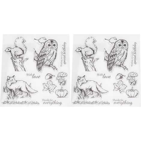 Lot de 2 tampons transparents DIY journal Hibou Écureuil Renard motif sceau T1672 (1/5)