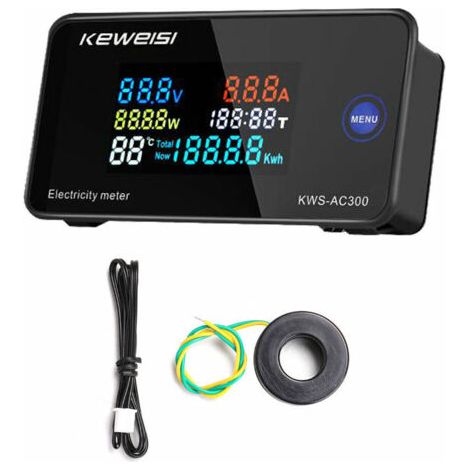 Compteur numérique intelligent 50-300V – Mesure de courant et tension – Écran LCD couleur – Matériau nylon ignifuge - KWS-AC300-100A (1/5)