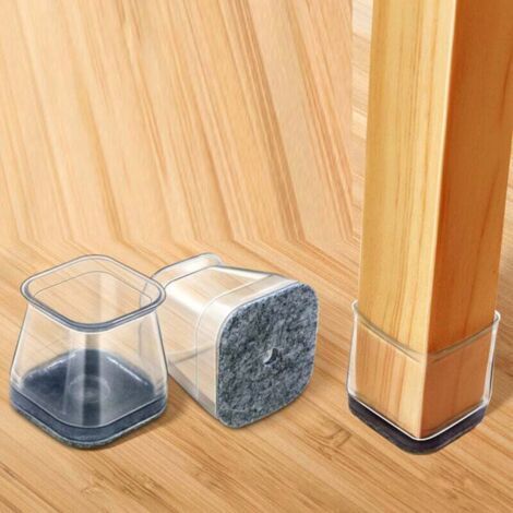 Lot de 10 protège-pieds de chaise rectangulaires en silicone transparent avec patins en feutre (diamètre : 19 à 26 mm) (1/4)