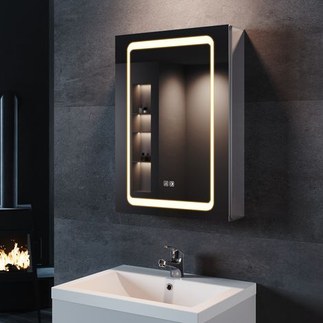 SONNI Aluminium Spiegelschrank mit LED Beleuchtung 50x70cm mit Touch Steckdose und Beschlagfrei