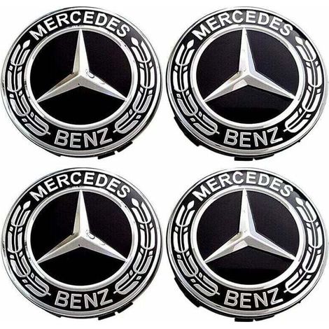 Set of 4 center wheel caps 75mm – ABS plastic and aluminum – Wheel trim replacement – Compatible with Mercedes Benz (1/5)