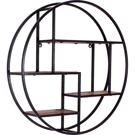 Etagère murale ronde industrielle Ø 75 cm en bois de manguier massif Pamela (1/5)