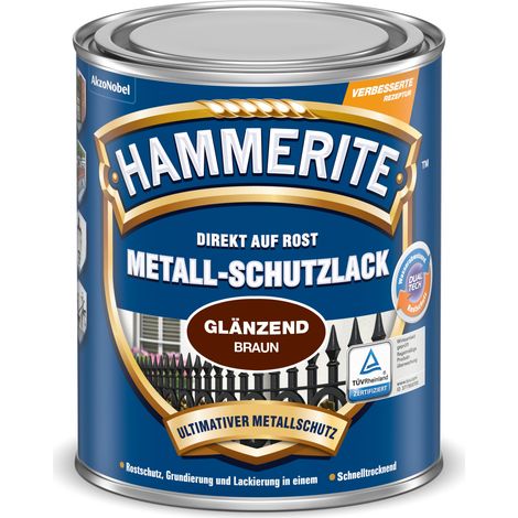 Hammerite Metallschutzlack Glänzend, 3in1- Rostschutz, Braun, 750 ml