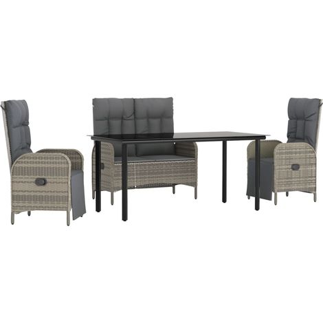 Maison Exclusive - 4-tlg. Garten-Essgruppe mit Kissen Grau Poly R