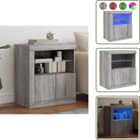 Buffet avec lumières LED sonoma gris 60,5x37x67 cm - Buffet Design Moderne - Meuble Rangement - Luminaire Led Rgb - Décoration Intérieur - Mobilier Salon (1/5)