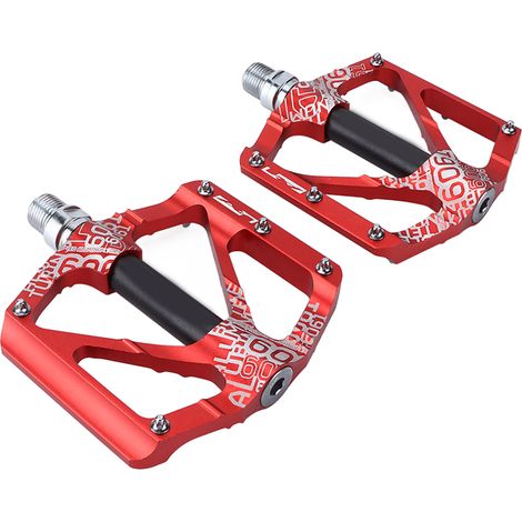 Pédales de VTT ENLEE (lot de 2) en alliage d'aluminium avec roulements, ultra-légères et antidérapantes (rouges). (1/5)
