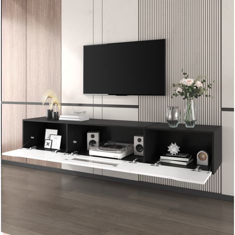 Mobile TV 180 x 35 x 30 cm con LED 16 colori USB, da terra o parete, nero e bianco DESVIAE (1/5)