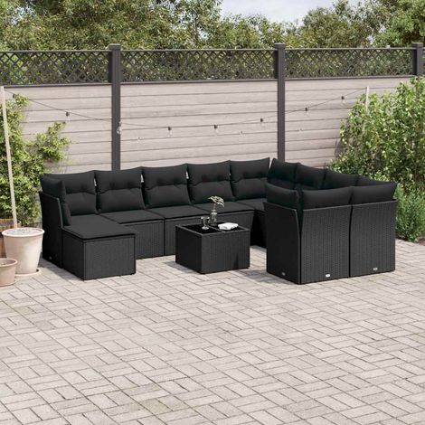 vidaXL Salon de jardin 11 pcs avec coussins noir résine tressée (1/3)