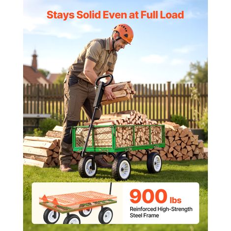 Chariot de Jardin en Acier Max. 408,2 kg Chariot de Transport de Jardin pour Bois Terre Débris, Côtés Amovibles, Pneus PU Increvabl… (1/5)