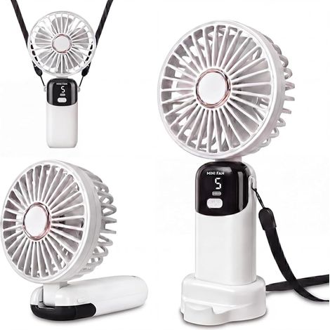 CNMTCCO Wiederaufladbarer tragbarer Ventilator, 2600 mAh Akku, leiser USB-Tischventilator mit 5 Geschwindigkeitsstufen, 90° faltbar, kleiner Reiseventilator für Büro, Zuhause und (1/5)