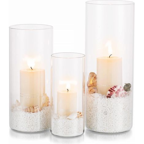 Cylindre en Verre Porte-Bougie Ouragan: Vase À Fleurs Transparent 3Pcs pour Bougies Flottantes Pilier Votif Bougies Chauffe-Plat pour Décorations De Table À Manger Centres De Mariage(M + L + XL) (1/5)