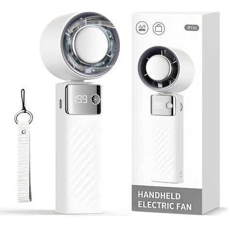 2026 Nouveau Ventilateur Portable, Mini Ventilateurs Rechargeable, Petit Ventilateurs Usage Main, Bureau, Cou ou Pliable, Refroidissement Fan Jusqu'à 13 Heures pour Bureau Camping Sport Voyage, Blanc (1/5)