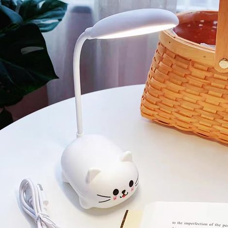 LED Desk Lamp,Mini Cat Night Light, Portable LED Table Light, Cute Foldable USB Rechargeable Reading Light Bedroom Children's Bedside Study (White) (1/4)
